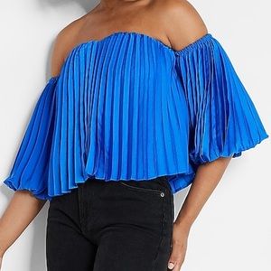 Express Pleated Off The Shoulder Balloon Sleeve Top